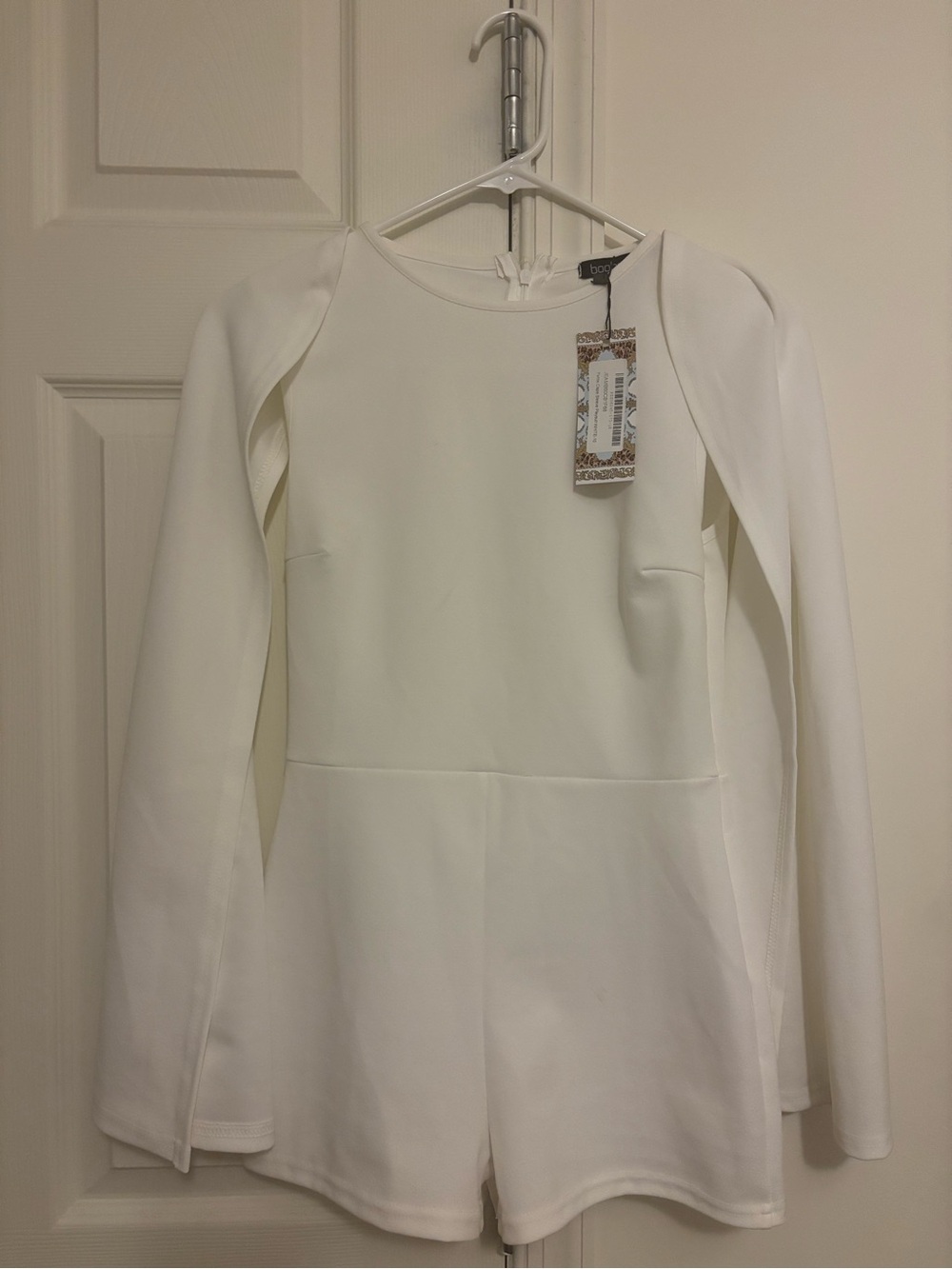 Women's White Long-Sleeve Crepe Mini romper